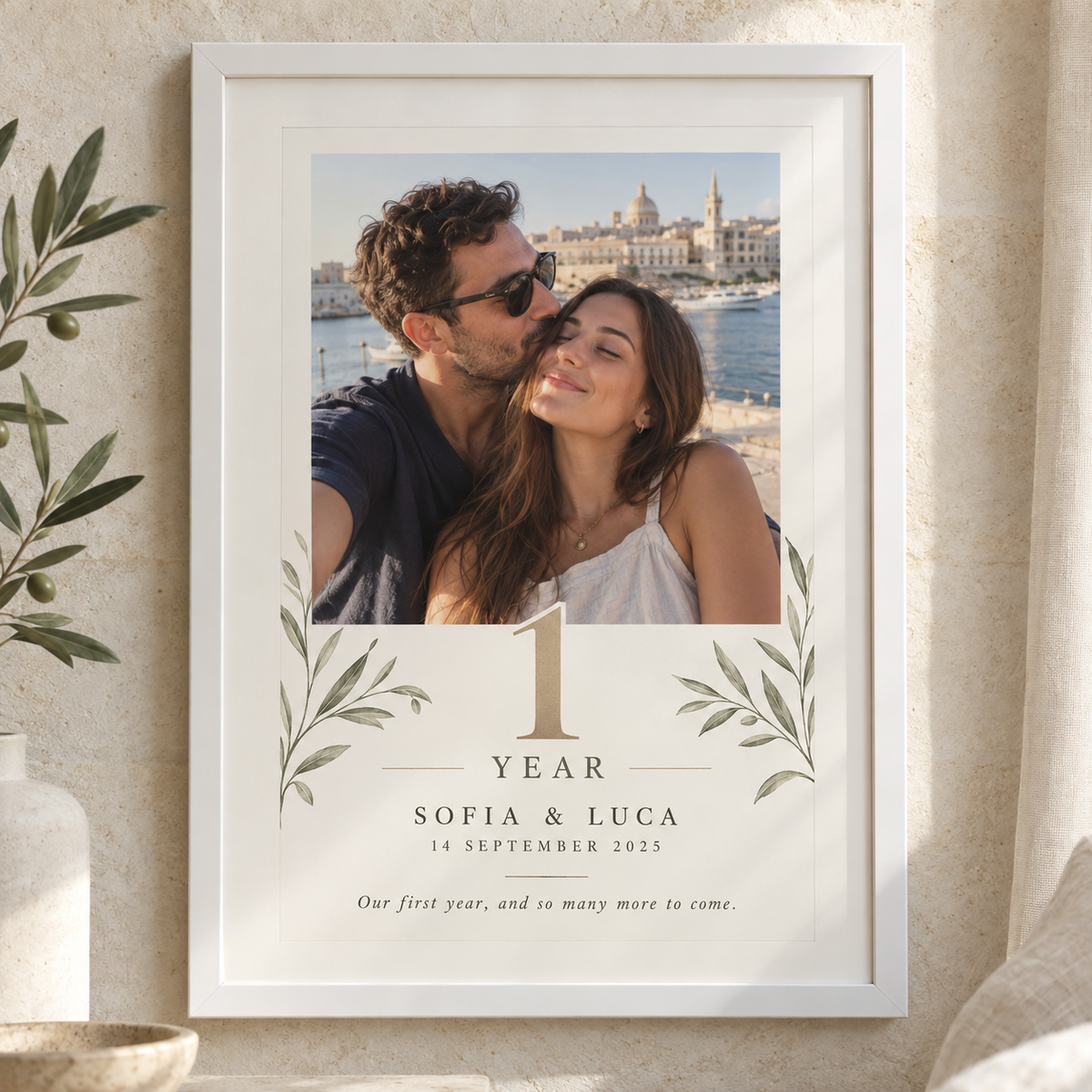 Personalised 25th anniversary photo frame with couple's photograph, names and wedding date