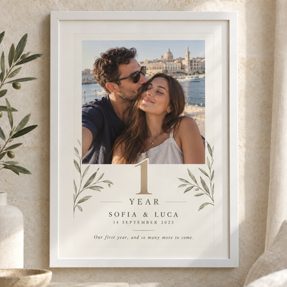 Personalised 25th anniversary photo frame with couple's photograph, names and wedding date