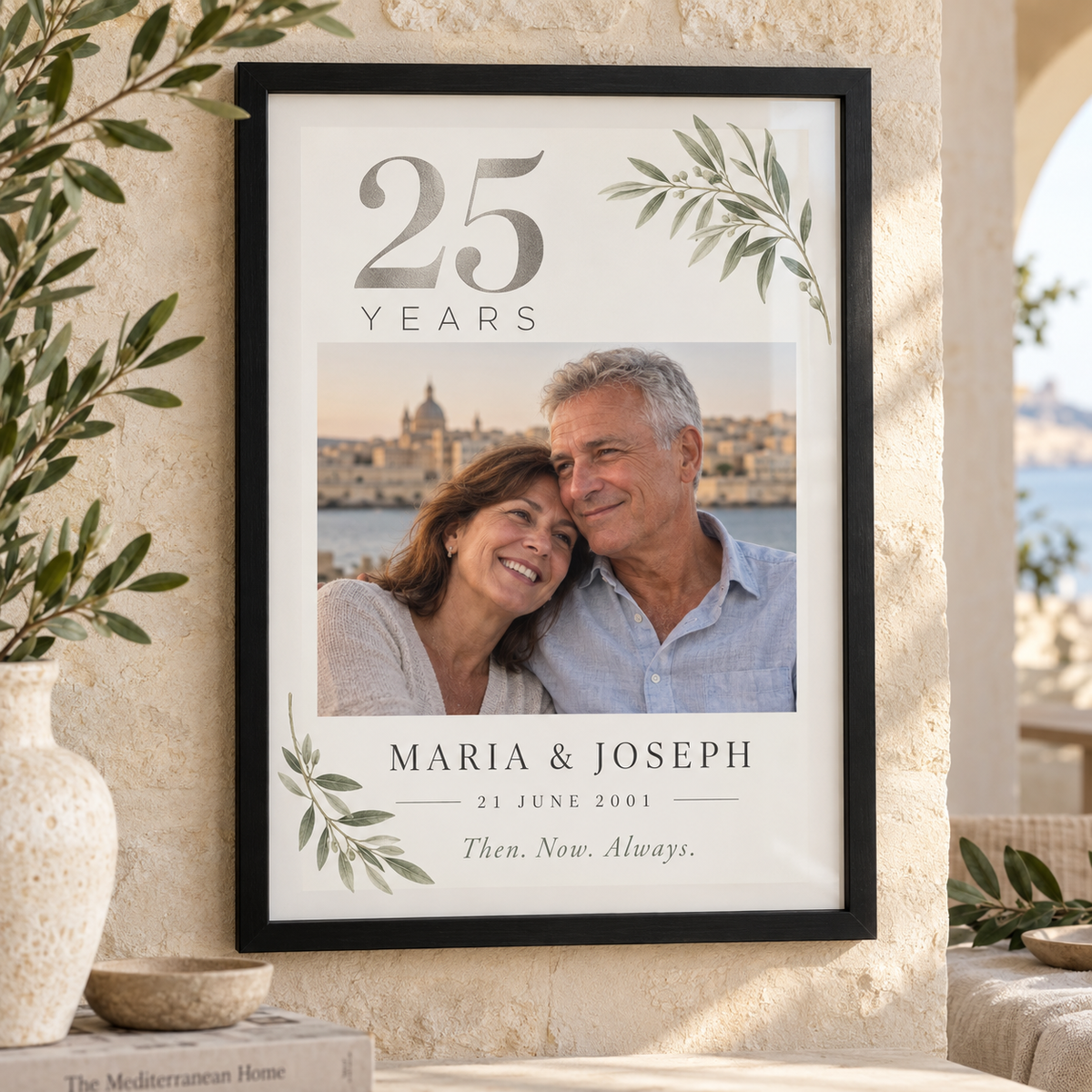 Personalised golden wedding anniversary photo frame celebrating 50 years together