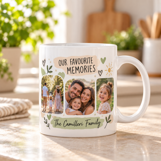 Personalised family photo memories 11oz ceramic mug with three photos