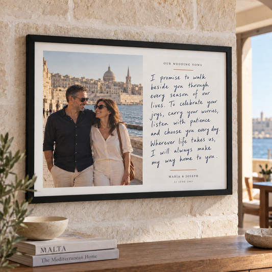 Personalised handwriting and couple photo in a black A3 landscape frame