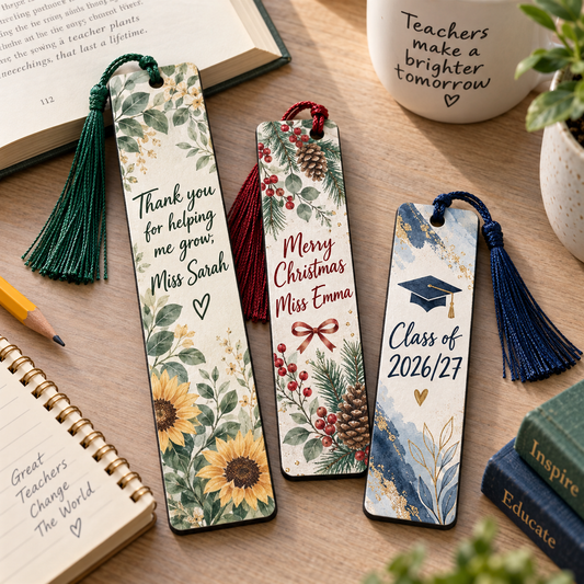 Christmas, end-of-year and class-year personalised teacher bookmarks