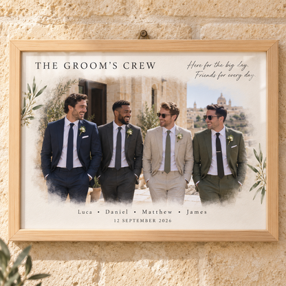 Personalised groomsmen wedding thank-you photo frame in light oak