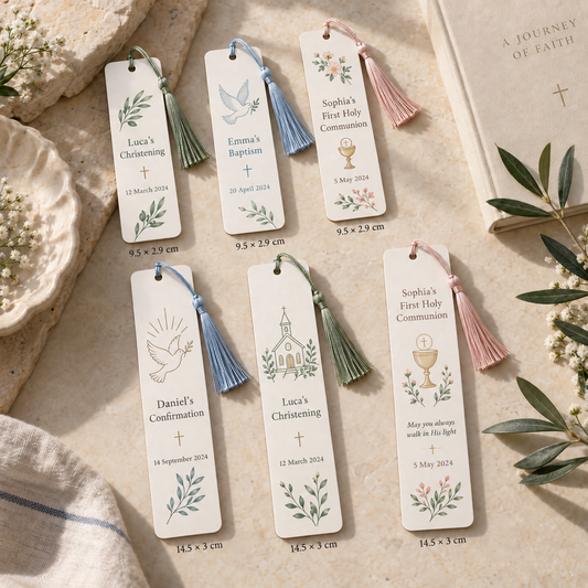 Personalised Holy Communion, Confirmation, Christening and Baptism remembrance bookmarks in two sizes