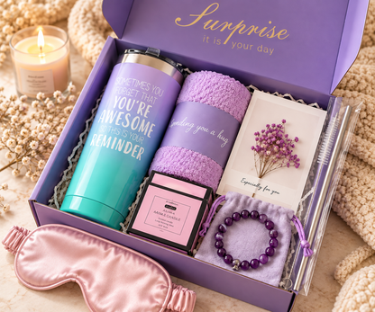 Sending You a Hug self-care gift box with tumbler, bracelet and stainless steel straw