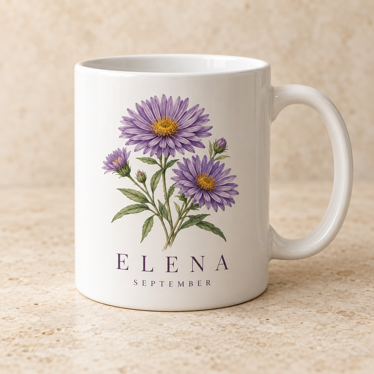 September aster personalised birth flower name mug