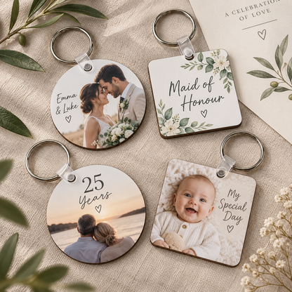 Personalised wedding anniversary maid of honour and baby occasion keychains