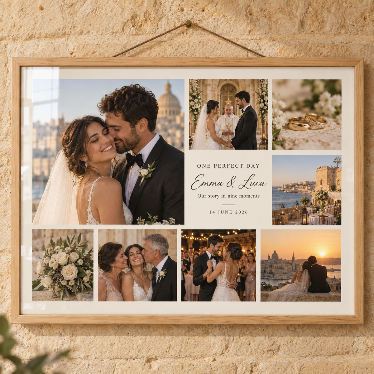 Personalised landscape wedding photo collage frame