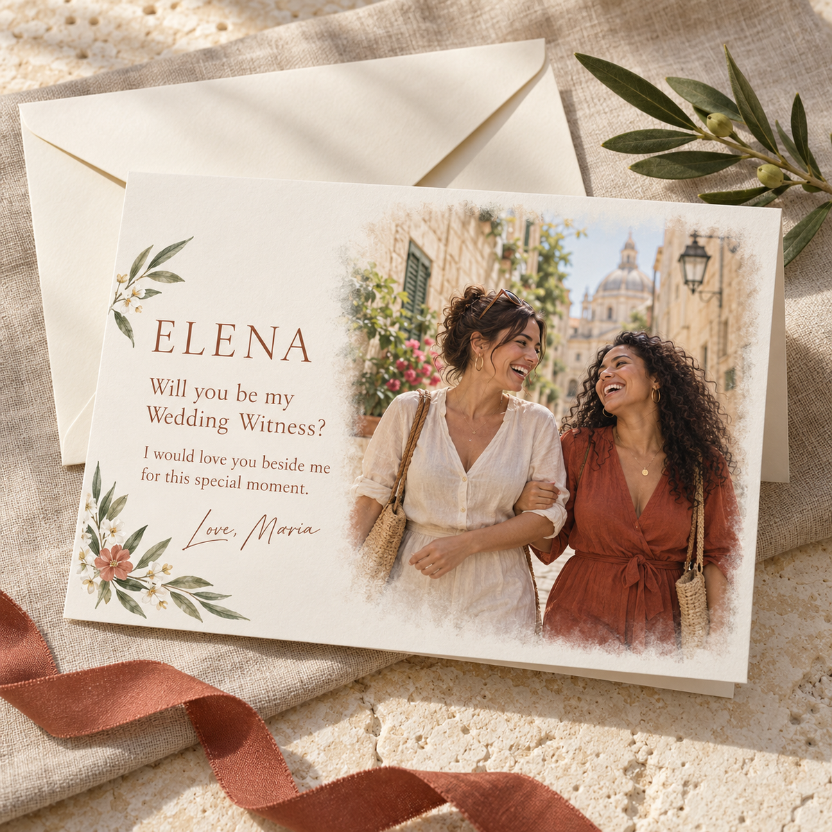Personalised wedding witness proposal card using a favourite photograph